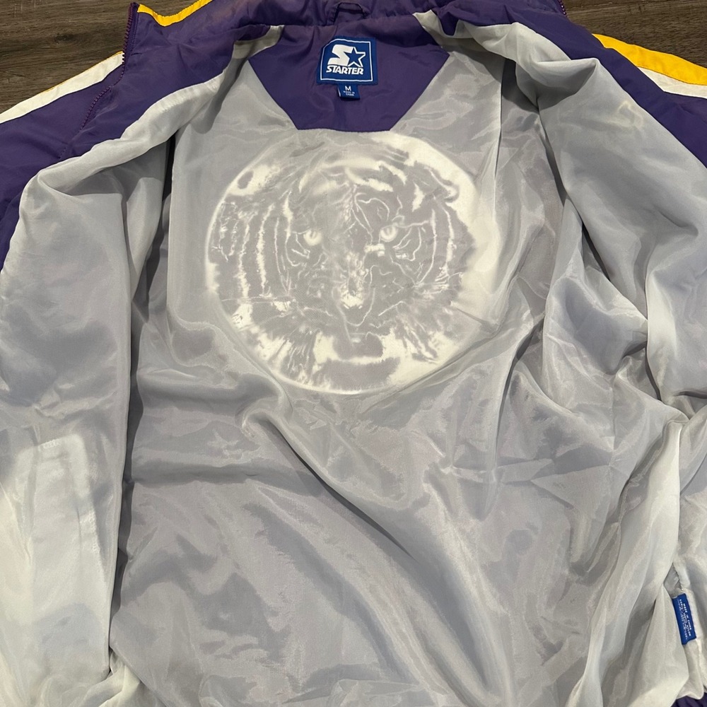 Vintage 90s Starter LSU Tigers Windbreaker Jacket Mens Medium Purple Full Zip - Picture 6 of 11